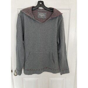 Threads 4 Thought Sustainable Hooded Pullover Sweatshirt Small Gray Striped Trim